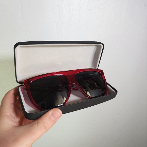 CELINE Acetate Thin Shadow Flat Top Sunglasses Fuchsia Glitter CL41435/S - Picture 2 of 10